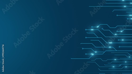 Circuit Board Digital Data moving on CPU loop backgrounds. Computer Processing and data. Abstract high tech Artificial intelligence blue particles and network connections