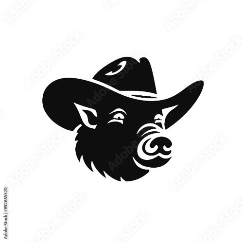 Fancy Pig in  Hat - silhouette vector illustration transparent background