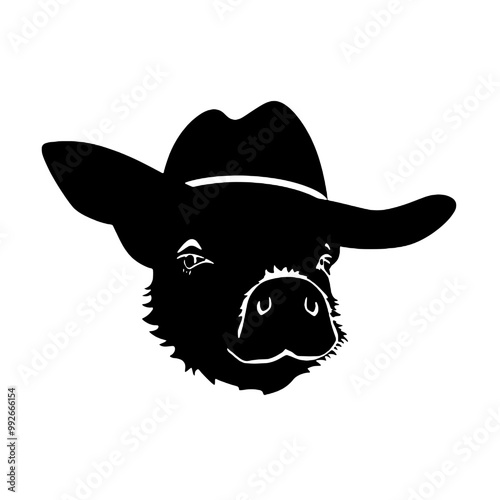 Fancy Pig in  Hat - silhouette vector illustration transparent background