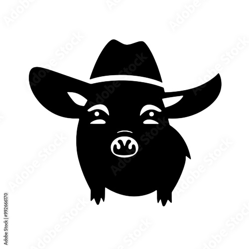 Fancy Pig in  Hat - silhouette vector illustration transparent background