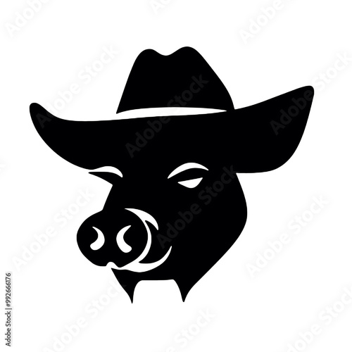 Fancy Pig in  Hat - silhouette vector illustration transparent background