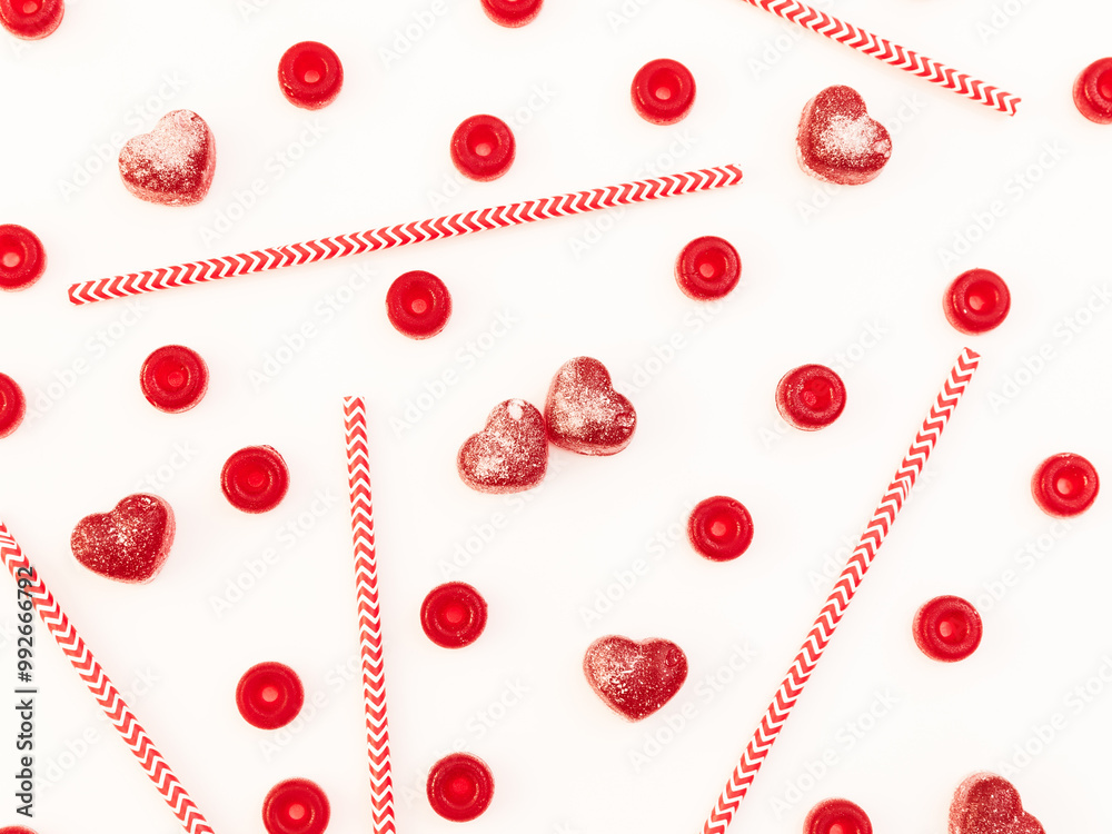 Fototapeta premium Yummy marmalade on white background with straw.