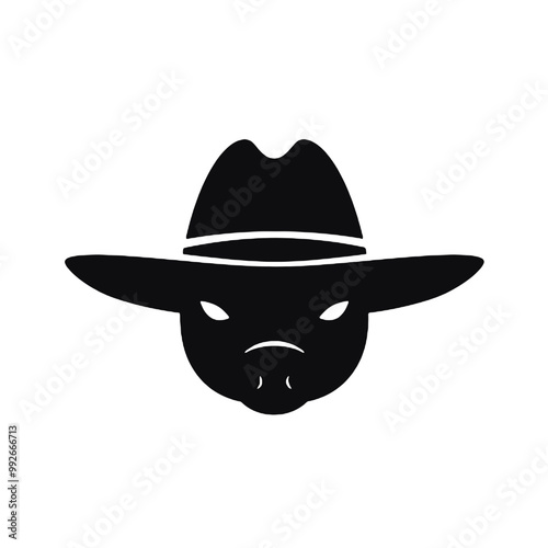 pig wear black top hat ,silhouette vector illustration transparent background