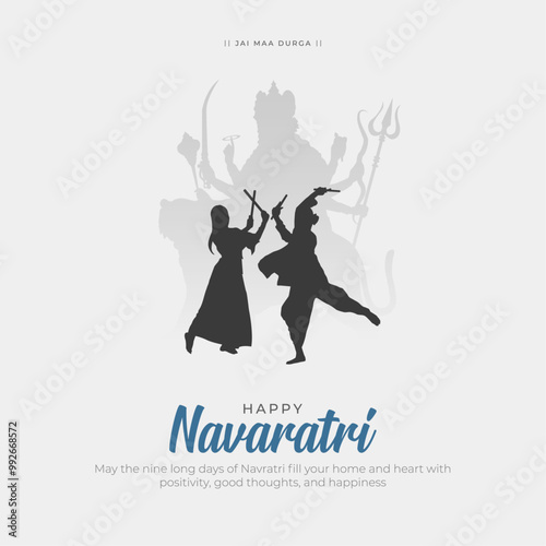 Happy Navaratri Post and Greeting Card. Hindu Festival Shubh Navratri Background with Text and Goddess Durga Mata Vector Illustration