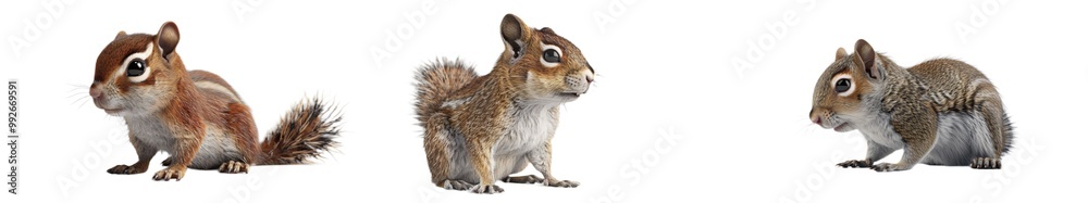Fototapeta premium A 3D model of a baby squirrel, highly detailed and ultra-sharp, positioned on the left side, isolated on a white background