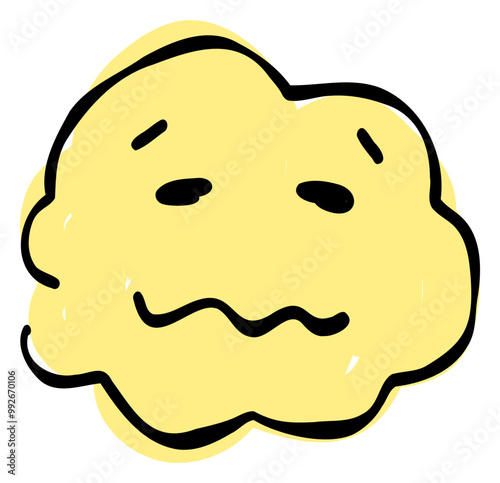 A hand-drawn fluffy sleepy face emoji. Features a simple and cute yellow-based design. Stylish and versatile for various scenes.