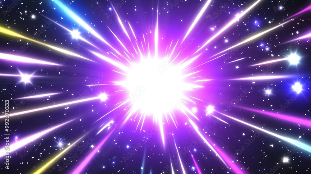 Naklejka premium A stunning 3D rendering of dynamic fireworks bursting in a vibrant display against a colorful background. 