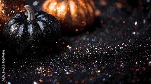 Black and Orange Glitter Pumpkins - Halloween Festive Wallpaper Background
