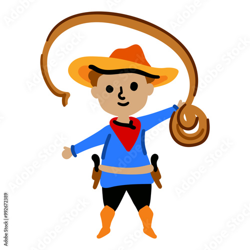 Funny cowboy character in cartoon style. Vector illustration isolated on white background