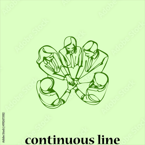 everyone holding hands in a circular formation, depicted in a green line drawing, ideal for the concept of teamwork and unity