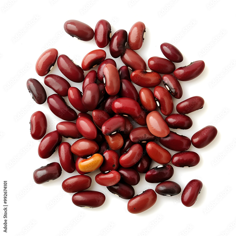 Top view of red beans isolated on the white background. Red kidney beans. Heap of red beans