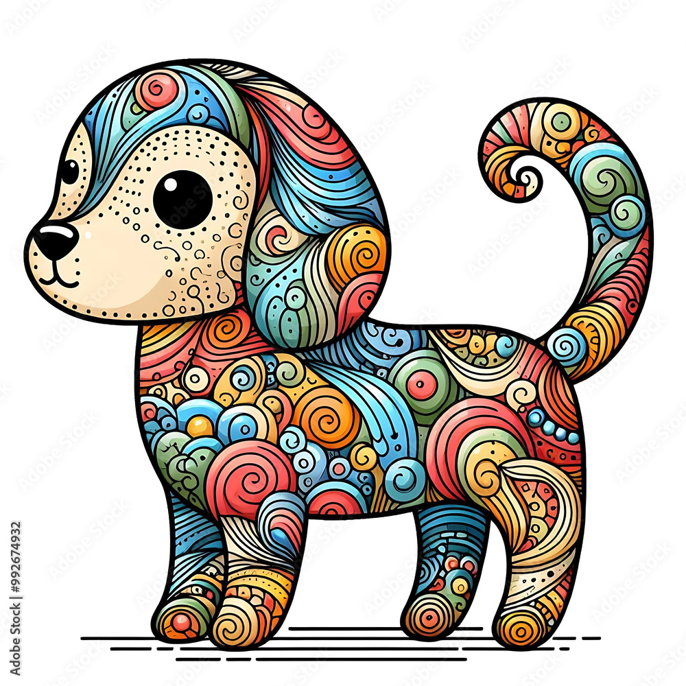 Obraz premium Colorful Cartoon Dog with Swirling Patterns
