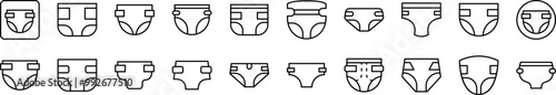 Diapers Outline Simple Linear Image Collection. Editable Stroke. Suitable for Web Sites, Books, Cards, Apps