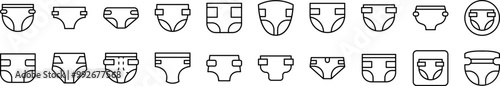 Diapers Pack of Thin Icons. Editable Stroke. Suitable for Web Sites, Books, Cards, Apps