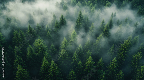 lush rainforest canopy, showcasing the vibrant green foliage and dense vegetation. This image symbolizes nature's abundance, resilience, and the interconnectedness of life