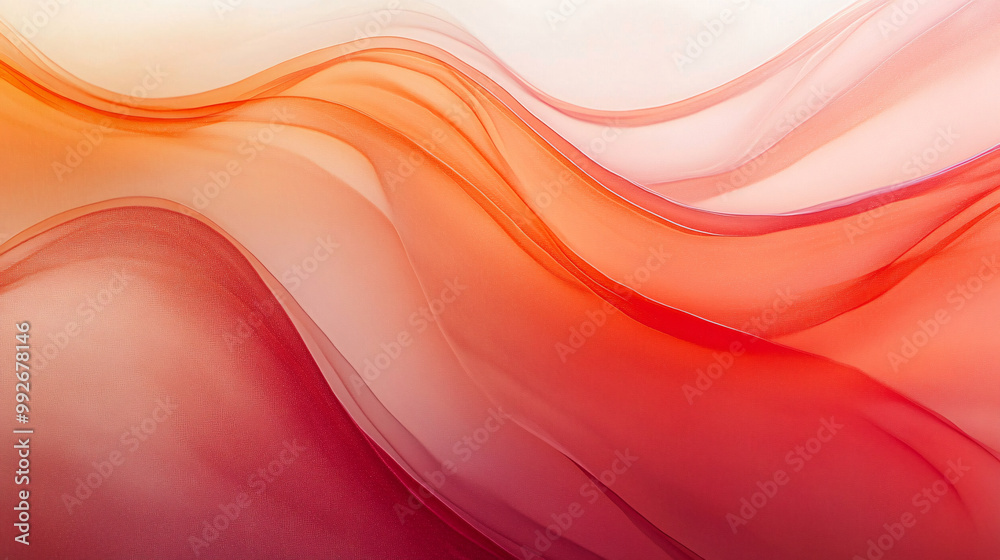 Fototapeta premium Gradient frosted glass, flowing, transparent, elegant curves, ruby red and tangerine