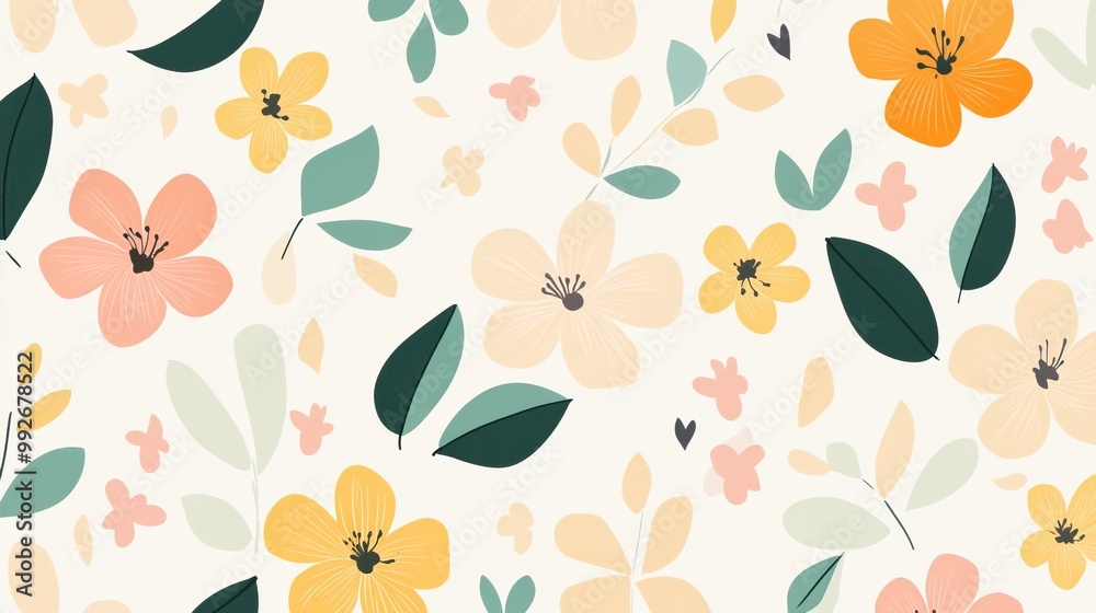 Abstract Floral Pattern with Yellow, Peach, and Orange Flowers Abstract Floral Pattern with Yellow, Peach, and Orange Flowers
