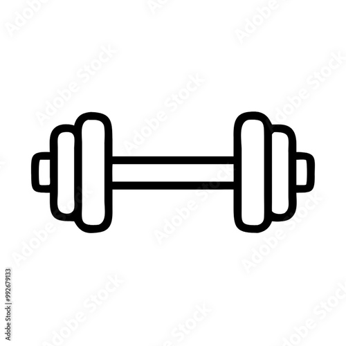 A straightforward depiction of a dumbbell, highlighting its balanced shape and symmetry, ideal for fitness or gym-related content, on a transparent background