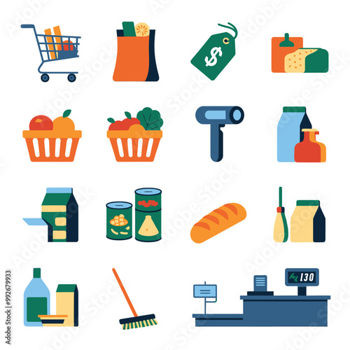 illustrations vector sale offer supper market items icon  for juice and basket ,label ,price , fruits , others 

