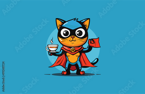 Cat coffee logo vector icon illustration style