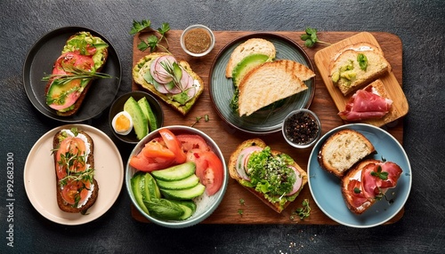 various sandwiches and ingredients on the table
