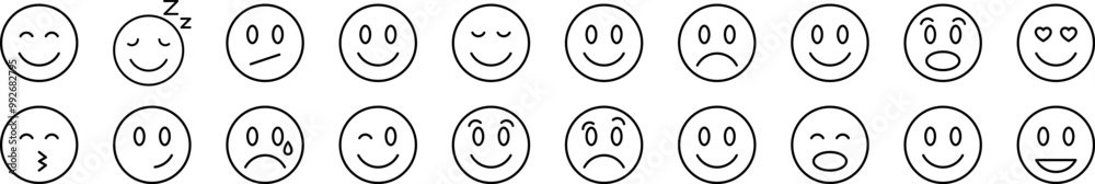 Fototapeta premium Smile Bundle of Thin Icons. Editable Stroke. Suitable for Web Sites, Books, Cards, Apps