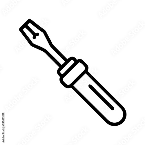 A minimalist illustration of a screwdriver, rendered in clean lines to emphasize its function, representing the tool's essential role in fastening, on a transparent background