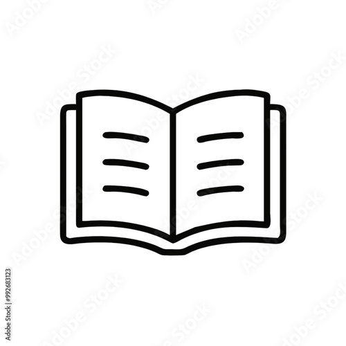 A open book icon, with more defined pages and slightly thicker lines. The book also has simple text lines, on a transparent background