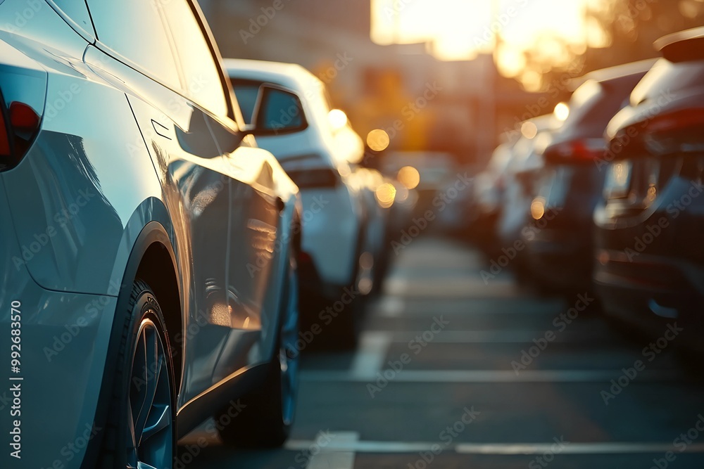 Car parked in outdoor parking lot, used car for sale and rental, insurance background, automobile parking area, car dealership concept, automotive industry, electric auto. Car parked in outdoor parking lot, used car for sale and rental, insurance background, automobile parking area, car dealership concept, automotive industry, electric auto.