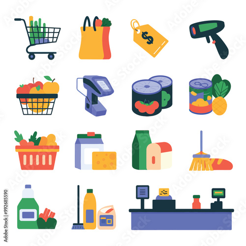 illustrations vector sale offer supper market items icon  for juice and basket ,label ,price , fruits , others 
