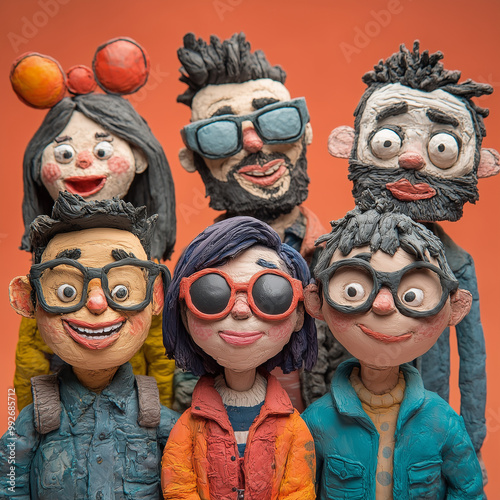 A group of people are posing for a picture, with one of them wearing sunglasses. The image has a playful and lighthearted mood, as the people are all smiling and seem to be enjoying themselves