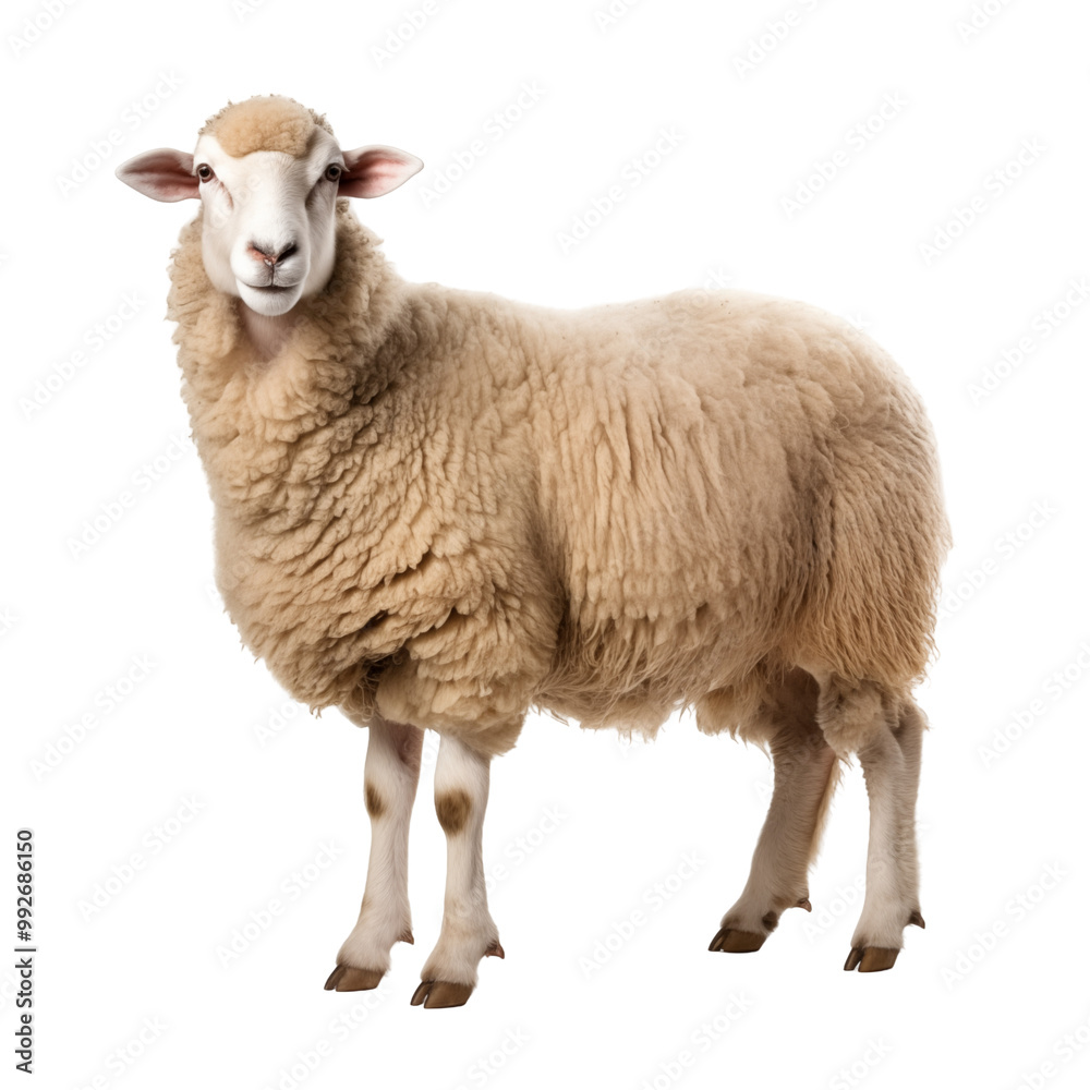 Full-Length Portrait Of A Fluffy White Sheep On A White Background Full-Length Portrait Of A Fluffy White Sheep On A White Background