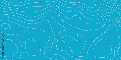 Ocean bottom topographic line map curvy wave isolines vector. Sea or ocean line contour topographic map with vector pattern of abstract marine geographic landscape on blue background.