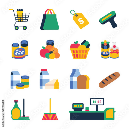 illustrations vector sale offer supper market items icon  for juice and basket ,label ,price , fruits , others 
