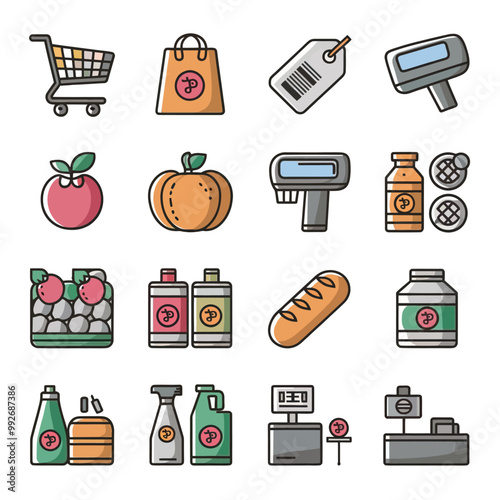illustrations vector sale offer supper market items icon  for juice and basket ,label ,price , fruits , others 
