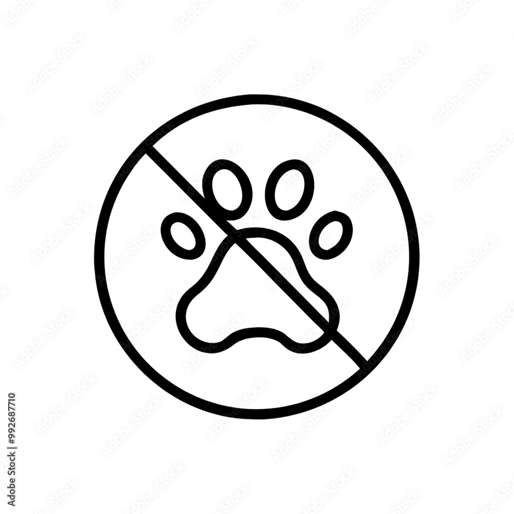 A clear, straightforward No Pets sign, with a dog silhouette crossed out by a red circle and diagonal line, signifying that pets are not allowed, on a transparent background A clear, straightforward No Pets sign, with a dog silhouette crossed out by a red circle and diagonal line, signifying that pets are not allowed, on a transparent background