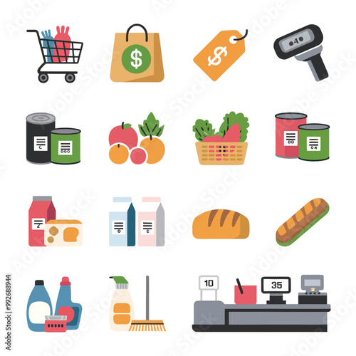 illustrations vector sale offer supper market items icon  for juice and basket ,label ,price , fruits , others 
