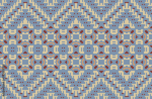 Embroidery Ikat Pattern Originfolk Embroidery, Aztec Geometric Ornament Print. Design for Carpet, Wallpaper, Clothing, Wrapping, Fabric