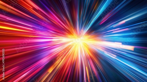 Abstract futuristic background with pink blue neon lines glowing in ultraviolet light, and bokeh lights.