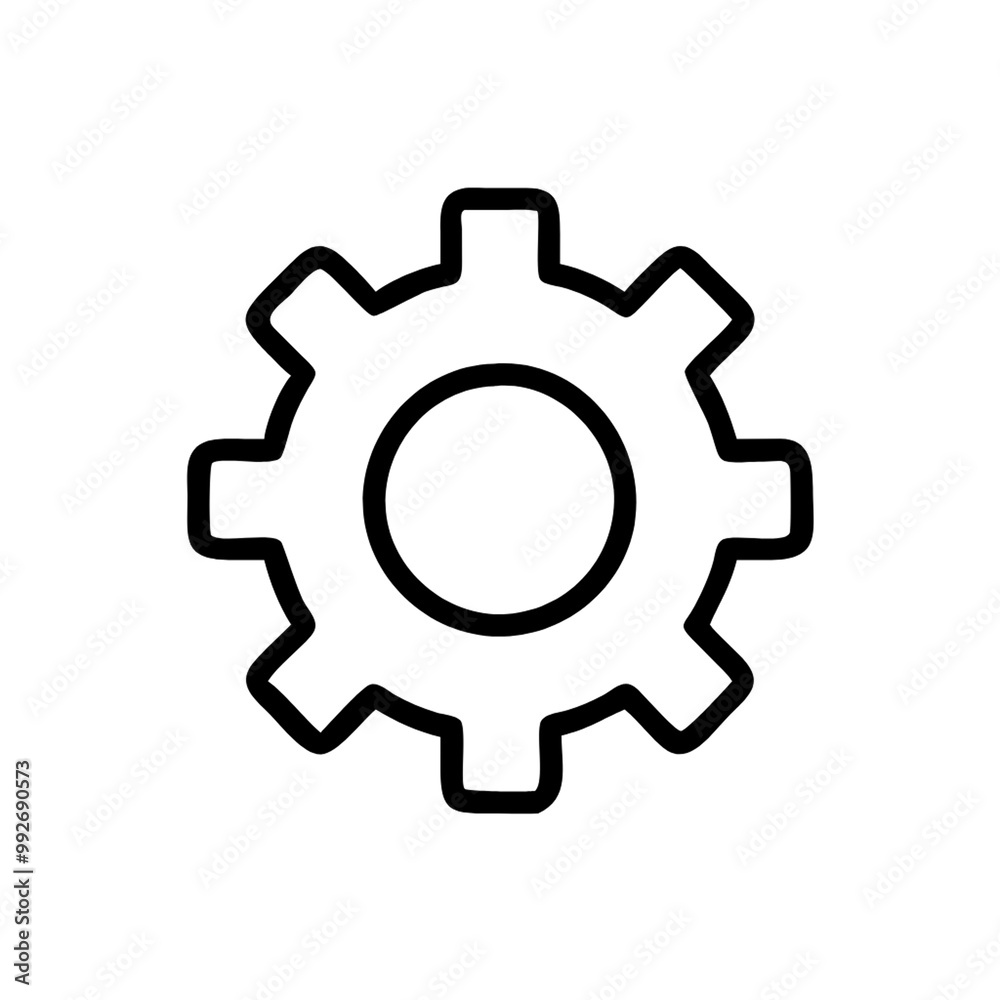 A basic depiction of a gear, utilizing straightforward lines and shapes to convey the idea of engineering or systems in a clean, efficient design, on a transparent background A basic depiction of a gear, utilizing straightforward lines and shapes to convey the idea of engineering or systems in a clean, efficient design, on a transparent background