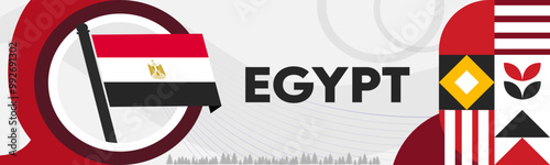 Egypt national day banner for independence day. Egyptian Flag, geometric abstract design. Vector Illustration