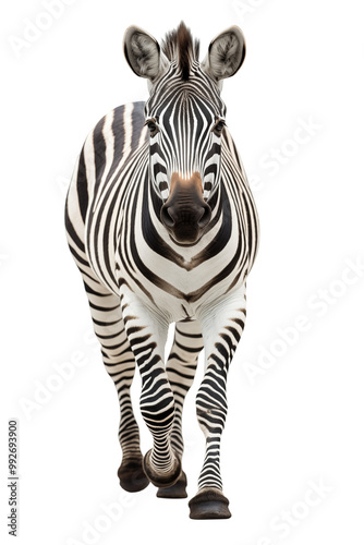 Front View Of A Majestic Zebra With Black And White Stripes Walking Forward photo