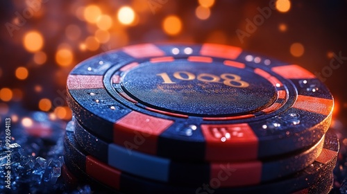 A close-up of colorful poker chips stacked on a surface.