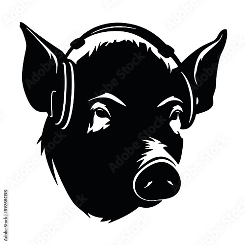 character design of a pig wearing headphones
