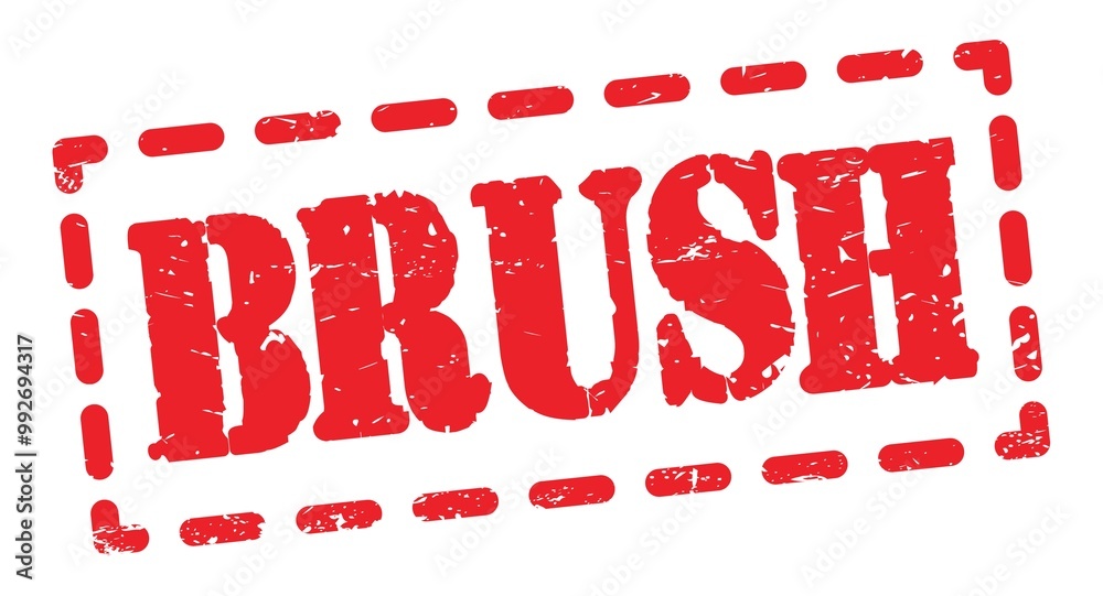 BRUSH text written on red stamp sign. BRUSH text written on red stamp sign.