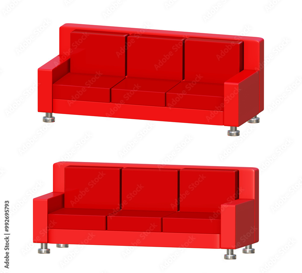 Red sofa 3d isolated on png transparent background. Red sofa 3d isolated on png transparent background.