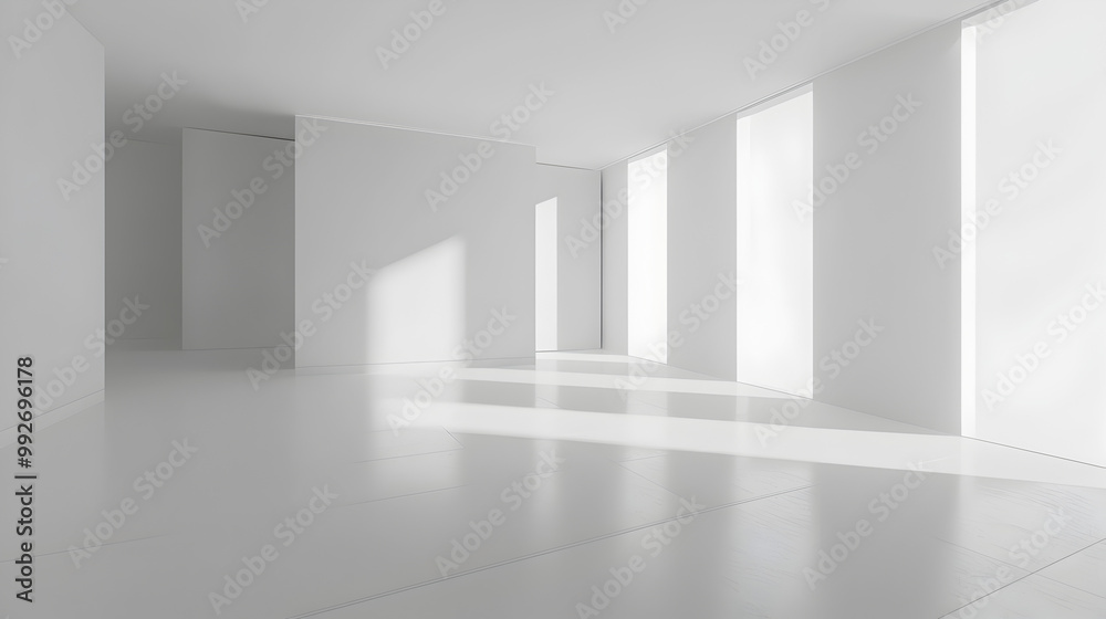 Fototapeta premium A large, empty room with white walls and a white floor
