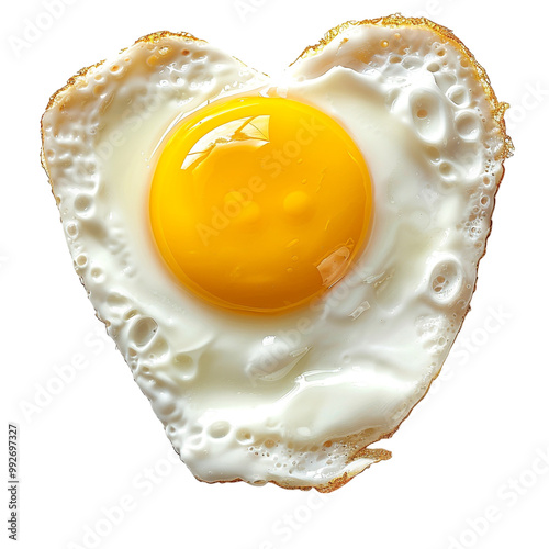 sunny side up egg shaped like a heart, isolated against a transparent background photo