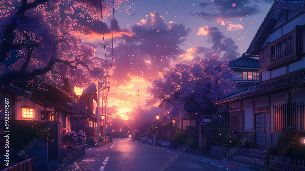 A beautiful japanese tokyo city town in the evening. houses at the street. anime comics artstyle. cozy lofi asian architecture. 16:9 4k resolution A beautiful japanese tokyo city town in the evening. houses at the street. anime comics artstyle. cozy lofi asian architecture. 16:9 4k resolution