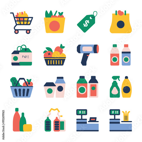 illustrations vector sale offer supper market items icon  for juice and basket ,label ,price , fruits , others 
